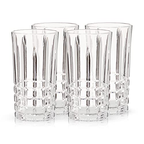 Viski Highland Highball Glasses Set Of 4 - Square Cut Crystal Tumblers, Holds 12 Oz #TOP7