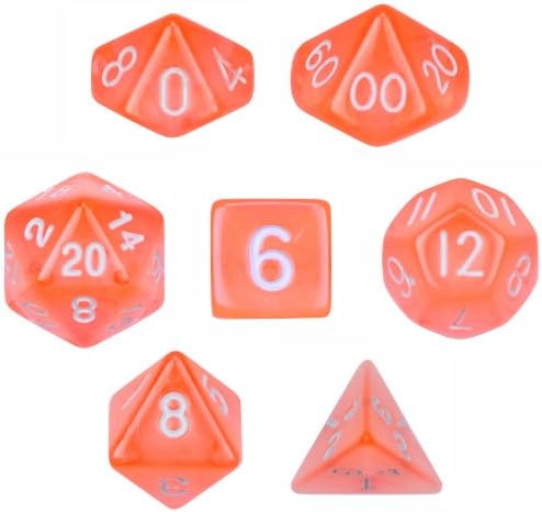 7 Die Polyhedral Dice Set - Translucent Orange with Velvet Pouch By Wiz Dice
