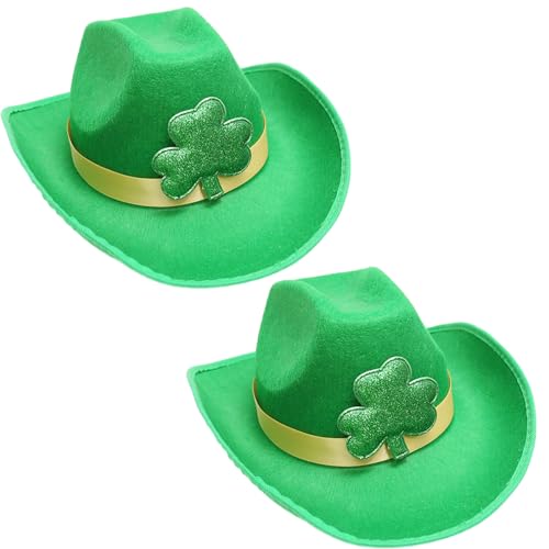 Qpout 2PCS Chapeau vert de la Saint-Patrick, Chapeau de lutin pour Enfants Adultes, Chapeau de trèfle, Chapeau de cow-boy de la Saint-Patrick, Chapeaux irlandais de grande taille pour la Saint-Patrick