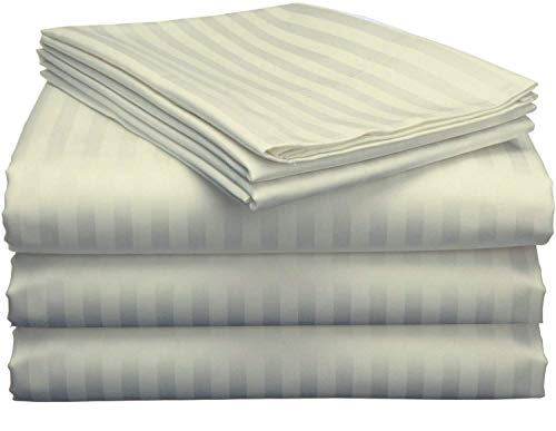 Online Bedding Linen Split California King Sheets Sets for Adjustable Bed, 800 Thread Count Fabric 100% Cotton Sheets, 5 Piece Split Cal-King Sheet Set, Sateen Sheets, 12"" Deep Pocket - Ivory Stripe