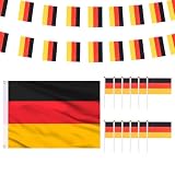 Bukecagif Drapeau Allemagne, Décorations WM 2026, Drapeau Allemagne, 90 x 150 cm, Guirlande de 10 m et 12 Mini Drapeaux, pour décoration de fête