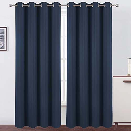 Image of LEMOMO Navy Blue Blackout Curtains 52 x 84 inch /Set of 2 Curtain Panels Room Darkening Bedroom Curtains