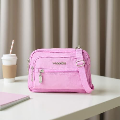 Image of Baggallini Triple Zip Small Crossbody Bag for Women - Lightweight Convertible Fanny Pack Belt Bag