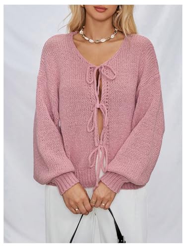 Milumia Women Y2k Tie Front Oversized Knitted Cardigan Open Front Knitwear Sweater Cardigans3