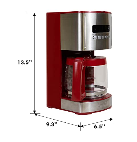 Kenmore Aroma Control 12-Cup Programmable Coffee Maker, Red And Stainless Steel Drip Coffee Machine, Glass Carafe, Reusable Filter, Timer, Digital Display, Charcoal Water Filter, Regular Or Bold #TOP6