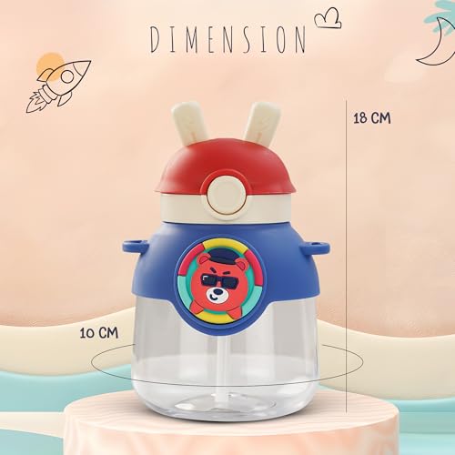 Image of BAYBEE Bubbly Kids Sipper Water Bottle 670ml | BPA Free & Leakproof Safe Sipper Bottle with Straw | Cute Rabbit Design Smooth Sipping with Handle & Neck Strap, Flip Lid for School Kids & Babys (Blue)