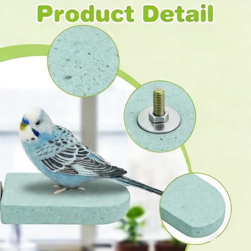 4 Pcs Bird Beak Grinding Stone Bird Perch Stands Parrot Perches Toy Nail Trimming Stone Foot Claws Trimmer for Parakeets Budgies Chinchilla Cockatiels Lovebirds Cage Stand Platform (Green, 13*7*2.6cm) — view 2