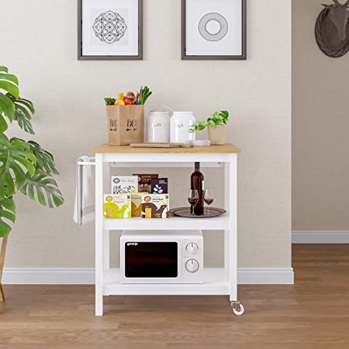 Spirich Home Kitchen Island Cart On Wheels, 3-Tier Rolling Utility Cart With Storage, Small Kitchen Island With Drop Leaf And Towel Rack For Dining Room, White #TOP2