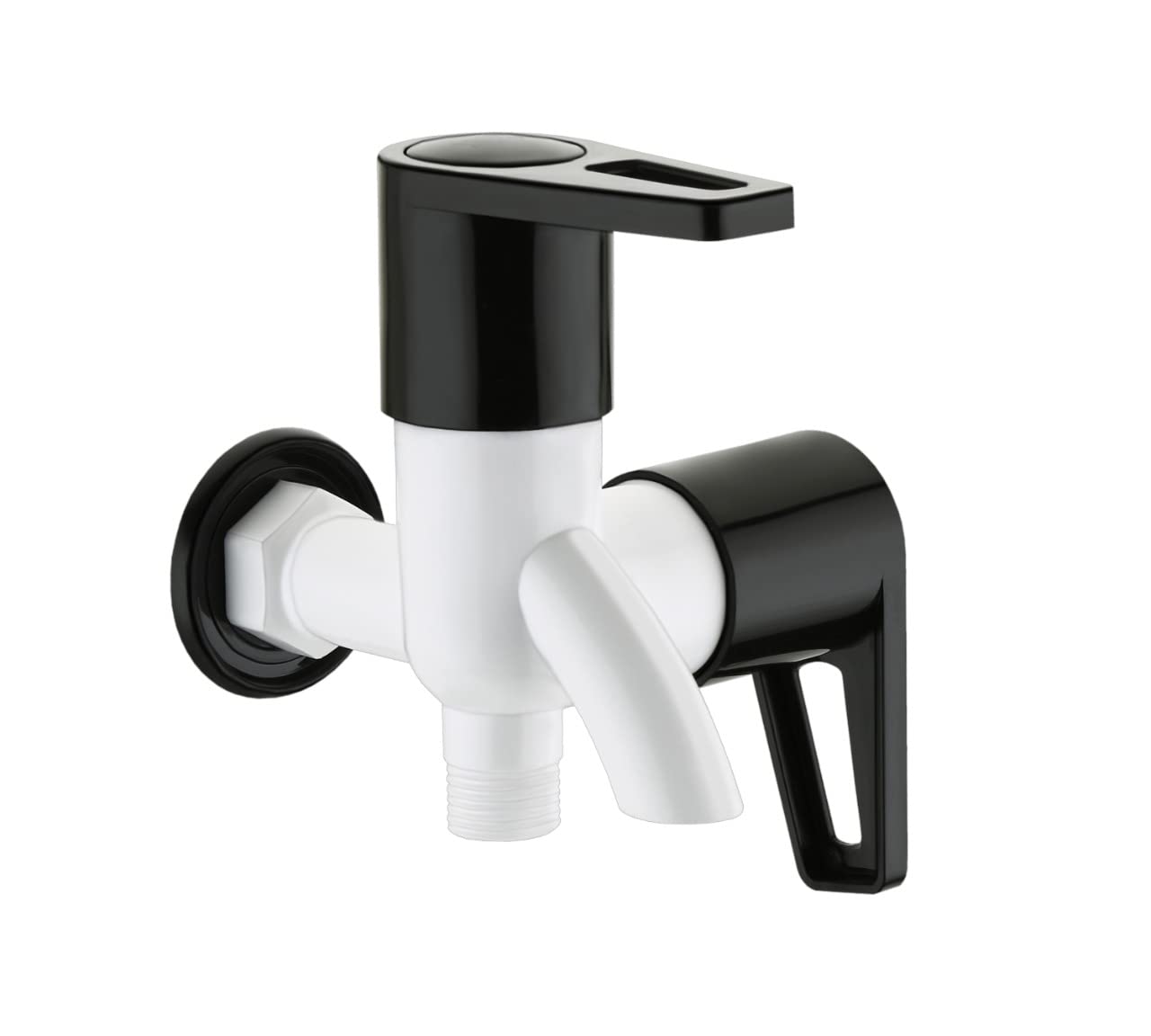 MONIT 2-Way Bib Tap with Flange Modern Bathroom Water Tap with Lock Handle, Brushed White and Black Finish with teflone tap (Eco 2 Way Bibcock)