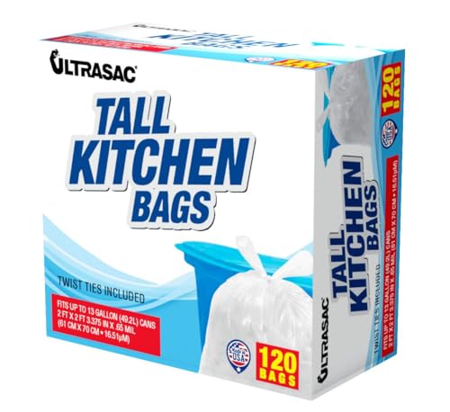 Sacs de cuisine 13 gallons Aluf Plastics pour poubelle maison | 120 pcs