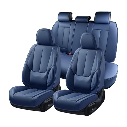 Image of Coverado Car Seat Covers Full Set, Seat Covers for Cars, Car Seat Covers Front Seats and Back Car Seat Protector Waterproof, Leather Car Seat Cushion Universal Fit for Most Cars Blue