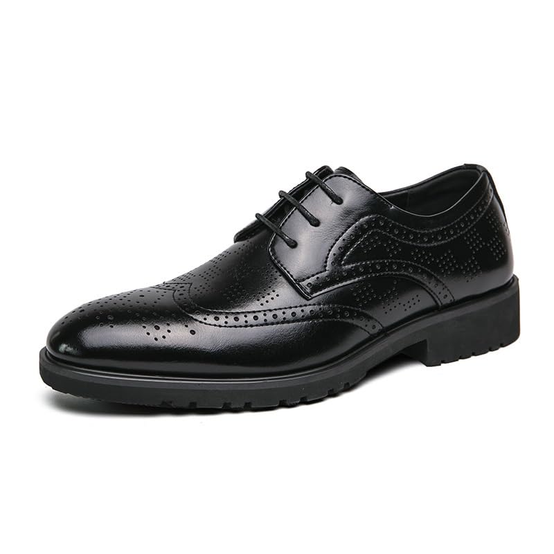 Men's Oxford Shoes Mens Faux Patent Leather Classic Lace-up Formal Derby Shoes Non-Slip Waterproof Business Dress Shoes(8.5)