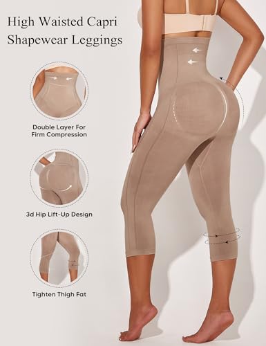 Image of Shapewear Leggings for Women Tummy Control High Waisted Capri Body Shaper Butt Lift Thigh Slimmer