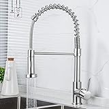 Vketo Niederdruck Wasserhahn küche Niederdruck armatur Küche Küchenarmatur Einhandmischer Armatur mit Brause 360° Schwenkbar Mischbatterie Spültischarmatur Spiralfederarmatur Gebürsteter Nickel
