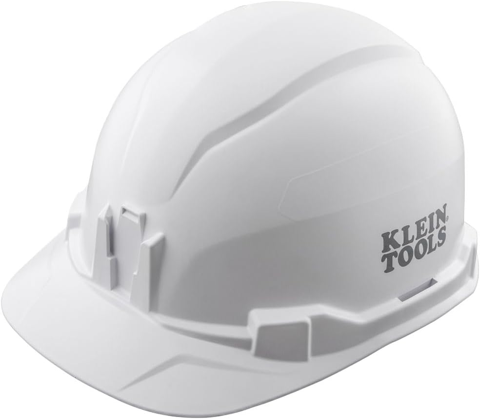 Klein Tools 60100 Hard Hat, Non-Vented Cap Style, Padded, Self-Wicking Odor-Resistant Sweatband, Tested up to 20kV, White