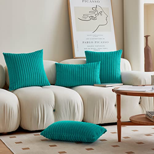 Ugasa Plush Velvet Corduroy Christmas Throw Euro Pillow Sham Cushion Cover For Bed, 2 Pcs, 26" X 26" (66 X 66 Cm), Turquoise #TOP5