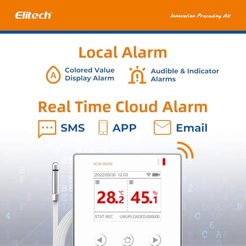 Image of Elitech WiFi Digital Temperature Humidity Data Logger, 2.4GHz /5GHz WiFi Remote Real-Time Monitor with External Probes, Cloud Storage, App and Email Alerts, 16.4ft, RCW-800W-THE, -40F to 176F