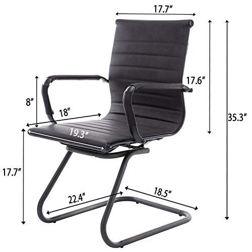 Image of HNY Leather Office Guest Chairs & Reception Chairs Set of 4, Modern Waiting Room Chairs with Arms, Desk Chair no Wheels with Sled Base for Waiting Room /Conference Room, Retro Black