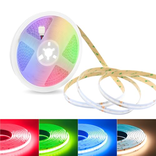 Lam(MS)pen 24V COB Striscia LED RGBW, 10m 672LEDs/m 15W/M LED Striscia RGB+Bianco caldo 3000K dimmerabile Flessibile Multicolore luce Alta Luminosità Striscia 5PIN larghezza 12MM per Feste, Casa