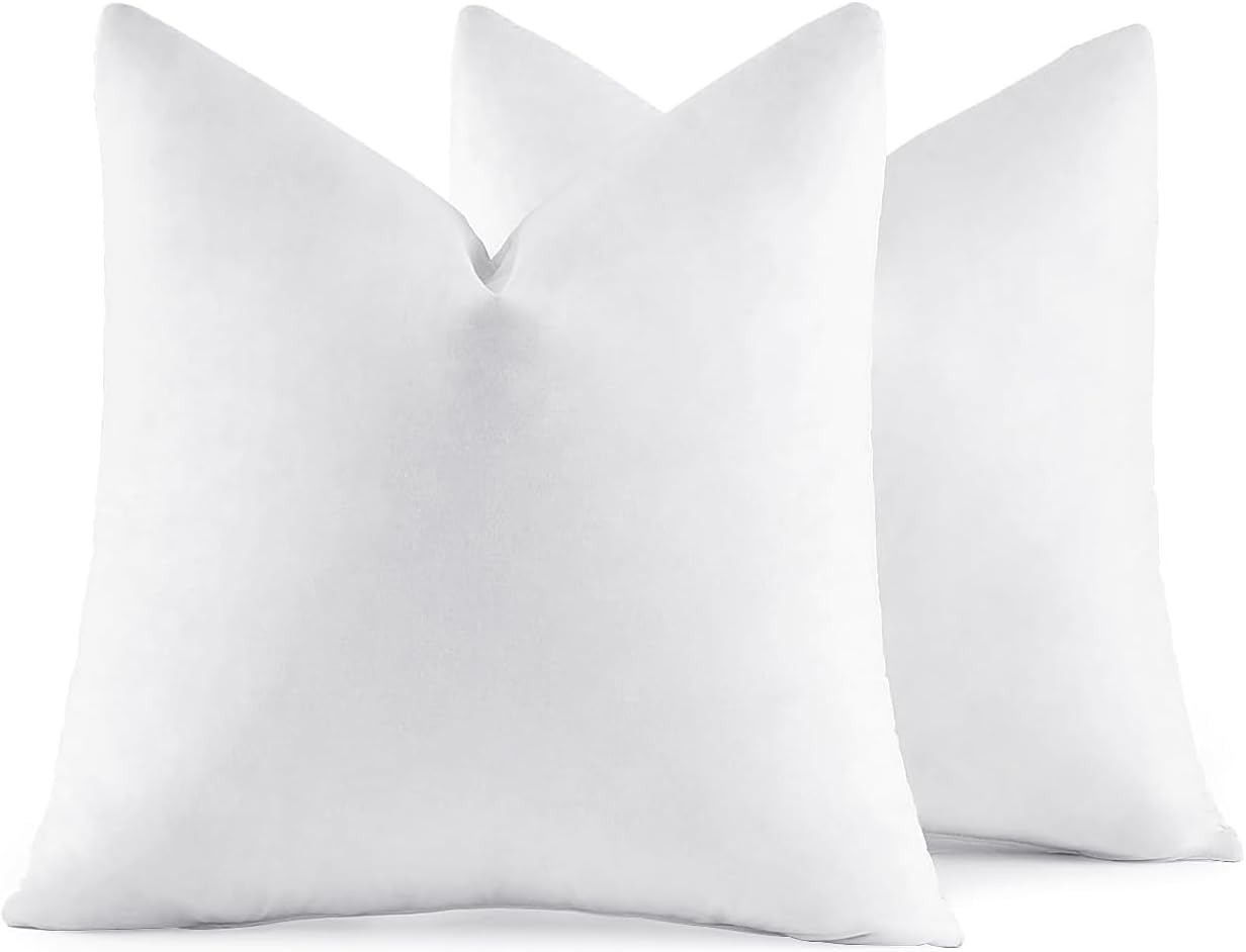 MIULEE 20x20 Pillow Inserts,Set of 2 Down Feather Throw Pillows for Couch Sofa Bed, Decorative Fluffy Throw Pillow Inserts Cotton Fabric,White