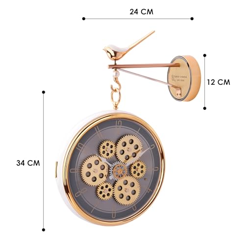 Image of Amazon Brand - Umi Silent Hanging Double Sided Wall Clock for Living Room Station Clock Two Faces Moving Gear Stylish Wall Clock for Hallway Office Home Decor 33 x 83 cm UC-13489 (L.Grey)