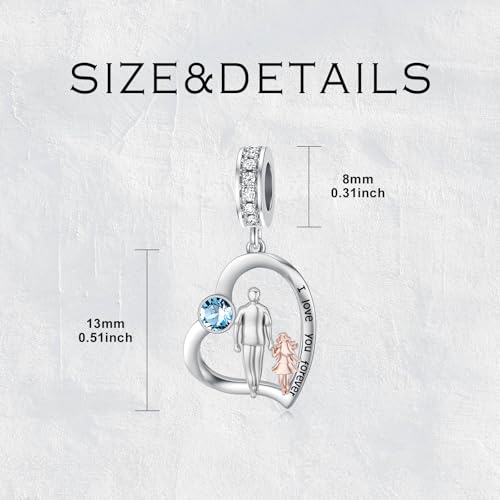 Image of PROESS Father Mother Daughter Charm fit Charms Bracelet Sterling Silver Charms for Bracelets Birthday Valentines Day Gifts for Daughter Mother Lover