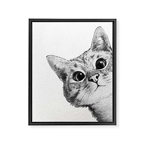 Society6 Laura Graves Sneaky Cat Black Framed Art Canvas, 16' x...