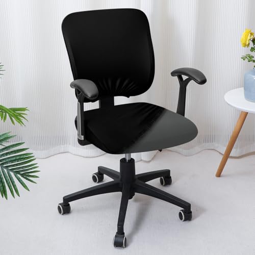 Image of HOKIPO Office Chair Cover for Task Chair - 140 GSM Stretchable Fabric - Anti-Slip & Washable - Fits Small Office Chairs Without Headrest, Jet Black (AR-6203-BLK)