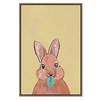 SIGNWIN Framed Canvas Wall Art Baby Bunny Eating a Green Leaf with Beige Background Animals Wildlife Oil Painting Modern Art Chic Portrait Fun for Living Room, Bedroom, Office - 16