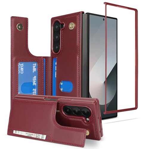 Étui portefeuille pour Samsung Galaxy Z Fold 6 iCoverCase rouge vin avec porte-cartes