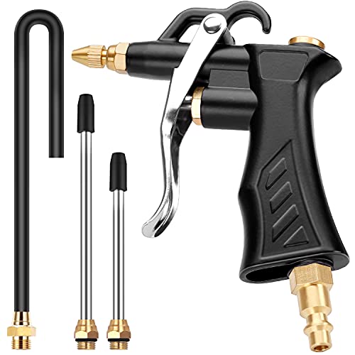 High Volume Industrial Air Blow Gun with Brass Adjustable Air Nozzle, Pneumatic Air Blower Gun with 2 Steel Air Flow Extensions and Universal Blow Hose, Air Compressor Accessory Tool Dedusting Air Gun
