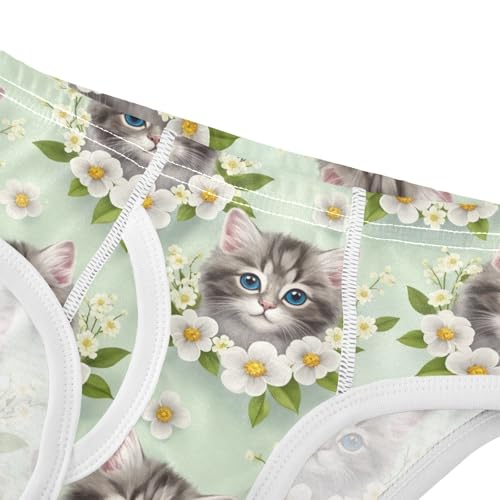 CHIFIGNO Boys Underwear Cotton Briefs Breathable Soft Kids Boys Underwear Briefs, Cute Cat Flowers Green4