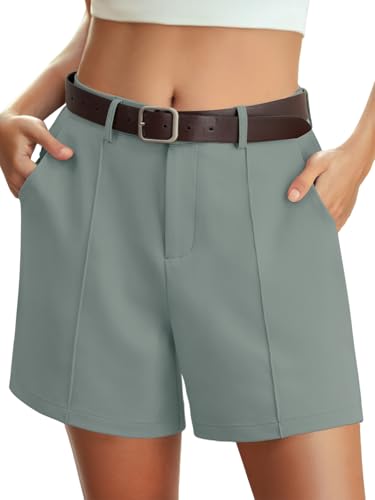 Feiersi Womens Casual High Waisted Elastic Waist Wide Leg Tailored Shorts Pleated Trendy Dressy Work Trouser Shorts(Blue Gray,Medium)