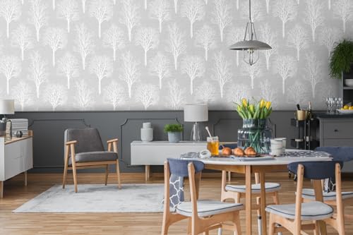 Papier peint texturé floral gris Dove cache les défauts des murs abîmés