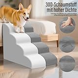Thihome Hundetreppe 4 Stufen, 50cm hoch Schwamm Haustiertreppe für Hunde und Katzen, rutschfest Haustierleiter Katzentreppe mit Waschbar Bezug für Sofa Bett, Grau
