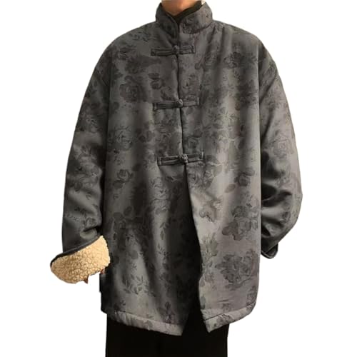 NCDUANSAN Winter Chinese style button up collar men's jacket, retro style, thick and warm imitation sheep wool jacket top