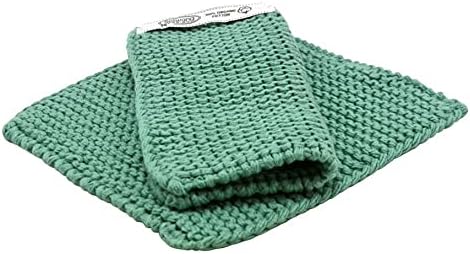 Danish Knitted Pot Holders Made with Thick 100% Eco-Tex Certified Cotton or GOTS 100% Certified Organic Cotton - Made in India (Pair Rustic Green Organic)