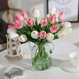 MHDAMAI Sztuczne tulipany, bukiet tulipanów 10 sztuk realistyczny sztuczny tulipan lateks naturalne żywe kwiaty do dekoracji ślubnych w ogrodzie na imprezę, różowy