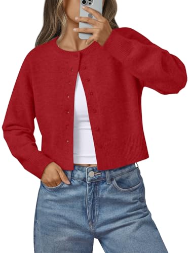 LILLUSORY Womens Lightweight Cardigan Fall Cute Sweaters Red M