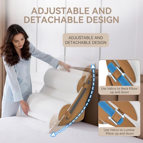 Image of Yojoker 9PCS Orthopedic Bed Wedge Pillow Set for Sleeping, Back and Leg Pain Relief, Post Surgery Foam Pillow for Body, Triangle Adjustable Support Pillow - Acid Reflux Sleeping Pillows Brown