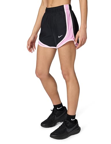 Nike Women's Tempo Dri-Fit Mid-Rise Brief-Lined Running Shorts, Black/Light Magenta/Reflective Silver, Small