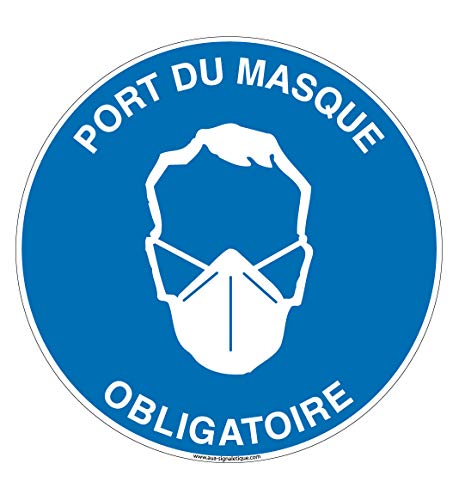 AUA SIGNALETIQUE - Panneau Port du masque obligatoire circulaire (Ø 130 mm, Vinyl adhésif)