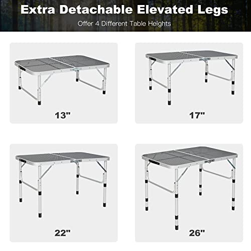 Giantex Folding Camping Table, Portable Picnic Table, Aluminum Grill Table With Iron Mesh Top, Outdoor Bbq Lightweight Dining Table Adjustable Height (1) #TOP5