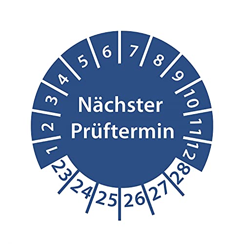 Prüfplakette Nächster Prüftermin 2023-2028 Ø 30mm Rund Gelb/Blau Prüfetikett Prüfaufkleber Farbe Blau, Größe 50 Stück Cover