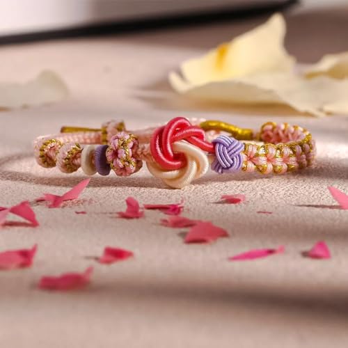 Image of Granddaughter Bracelet for Women, Cute Pink Peach Blossom Knot Bracelet from Grandma Trendy Handmade Braided Charms Bracelets Holiday Jewelry Gifts