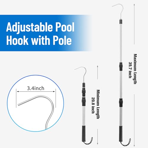 Pool Skimmer Hook Skimmer Basket Pole Collapsible Hook with Handle 39.7 Inch Pool Lid Basket Lift Tool Cleaning Tool Suitable for Baskets with Handle