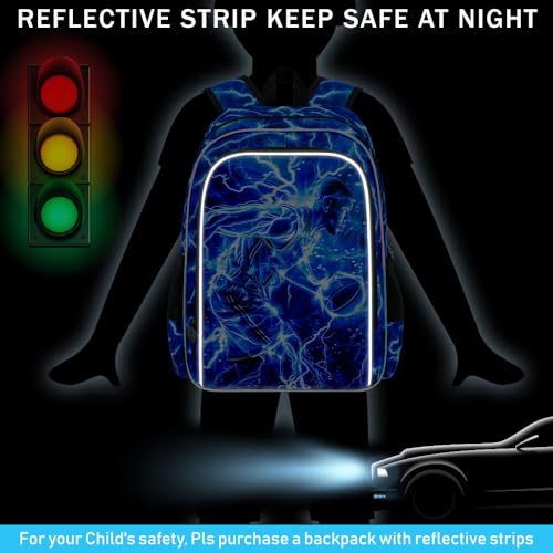 Image of 17 inch Basketball Backpack for Boy, 3Pcs Lightning Bookbag for Elementary Preschool Kindergarten, Kids School Backpacks with Lunch Box (Blue)
