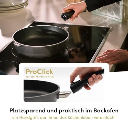 Foto von Hoffmann Aluguss Pfannenset mit Glasdeckel und abnehmbaren Griff, 4-teilig I Für alle Herdarten auch Induktion I Made in Germany 100% verzugsfrei