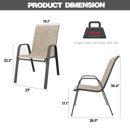 Image of Patio Chairs Set of 8, Stackable Outdoor Dining Chairs for All Weather Textilene Fabric & Metal Frame, Outdoor Chairs Set for Backyard Deck Garden (Brown, Set of 8)