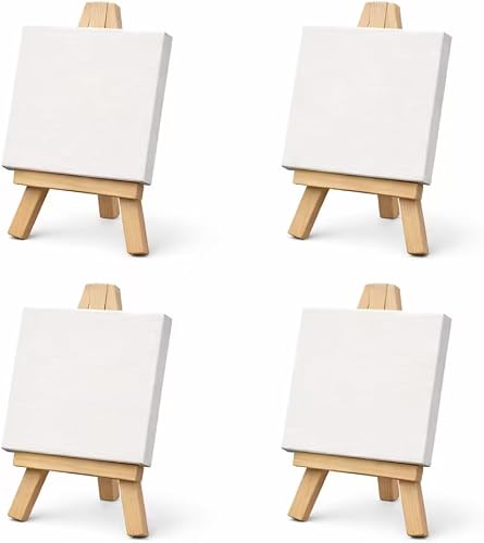 4 x Mini Canvases with Wooden Easels – 15 × 15 cm